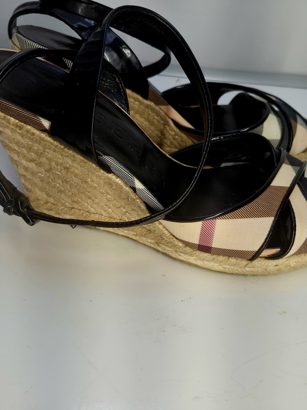 Burberry Plaid Espadrille Wedge Sandals - Black & Beige - Picture 5 of 9